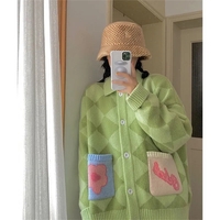 Colorful Checkered Oversized Cardigan Sweater - Thumbnail 5