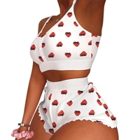 2PCS Strawberry Print Pajama Set Crop Top + Shorts - Thumbnail 3
