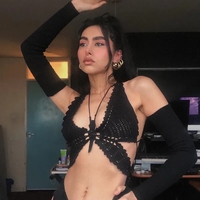 Butterfly V Neck Knit Halter Top - Thumbnail 1