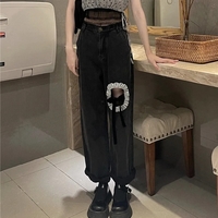 Chic Ruffle Lace Up High Waist Jeans  - Thumbnail 3