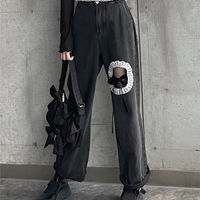 Chic Ruffle Lace Up High Waist Jeans  - Thumbnail 6