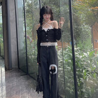 Chic Ruffle Lace Up High Waist Jeans  - Thumbnail 7