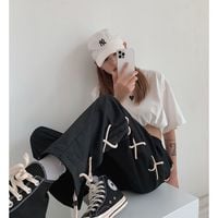 Black Lace Up Wide Leg Trousers  - Thumbnail 6