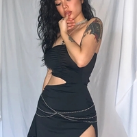 Black Strapless Chain Cut Out Split Mini Dress - Thumbnail 3