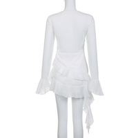 White Ruffle A-Line Chiffon Long Sleeve Flare Dress  - Thumbnail 4