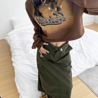 Brown Vintage Letter Print Oversized Long Sleeve Shirt  - Thumbnail 2