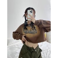 Brown Vintage Letter Print Oversized Long Sleeve Shirt  - Thumbnail 3