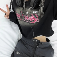 Brown Vintage Letter Print Oversized Long Sleeve Shirt  - Thumbnail 5