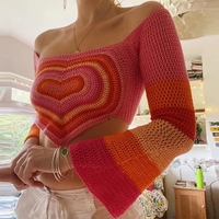 Heart Crochet Knit Crop Top - Thumbnail 1