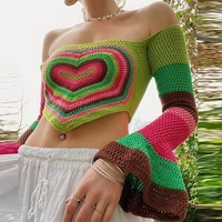Heart Crochet Knit Crop Top - Thumbnail 4
