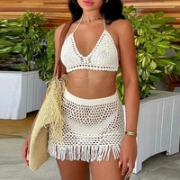 2PCS Crochet Knit Tassel Crop Top + Mini Skirt - Thumbnail 5