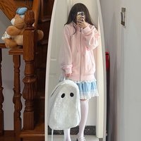 Puppy Embroidery Cartoon Zip Up Hoodie - Thumbnail 3