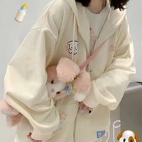 Puppy Embroidery Cartoon Zip Up Hoodie - Thumbnail 4