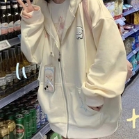 Puppy Embroidery Cartoon Zip Up Hoodie - Thumbnail 5