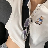 Teddy Bear Embroidery Polo Collar Short Sleeve Shirt  - Thumbnail 2