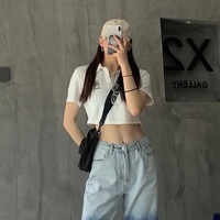 Teddy Bear Embroidery Polo Collar Short Sleeve Shirt  - Thumbnail 3