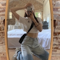 Teddy Bear Embroidery Polo Collar Short Sleeve Shirt  - Thumbnail 5