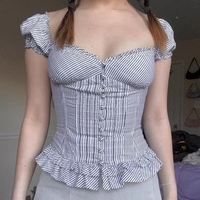 Plaid Milkmaid Ruffle Puff Sleeve Top - Thumbnail 2