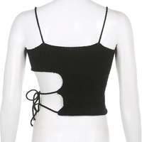 Black Knit Tie Up Backless Crop Top - Thumbnail 4