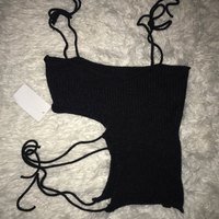 Black Knit Tie Up Backless Crop Top - Thumbnail 7