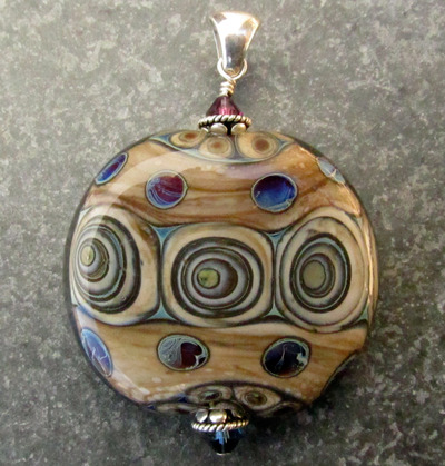Purple Blue on Fossil Flameworked Pendant