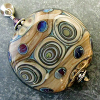 Purple Blue on Fossil Flameworked Pendant - Thumbnail 2