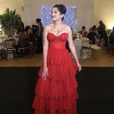 A-line stunning red long formal prom dresses  - Thumbnail 1