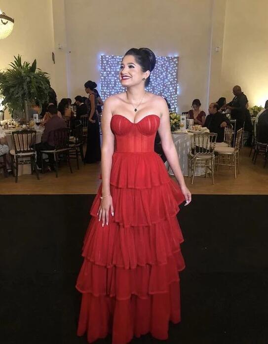 A-Line Stunning Red Long Formal Prom Dresses 