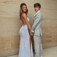 Sparkly Mermaid White Sequins Long Prom Dresses with Slit - Thumbnail 1