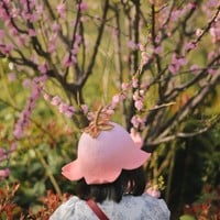 Handmade Cherry Blossom Peach Pink Fairy Flower Cute Wool Hat - Thumbnail 5