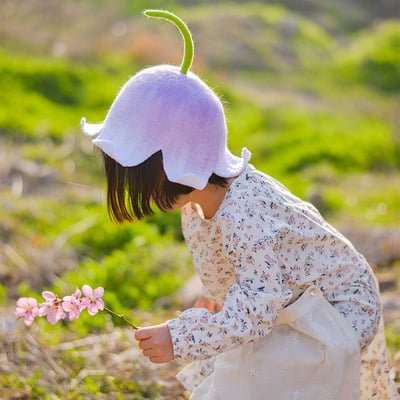 Handmade bell orchid lily of valley purple fairy flower cute wool baby kids hat