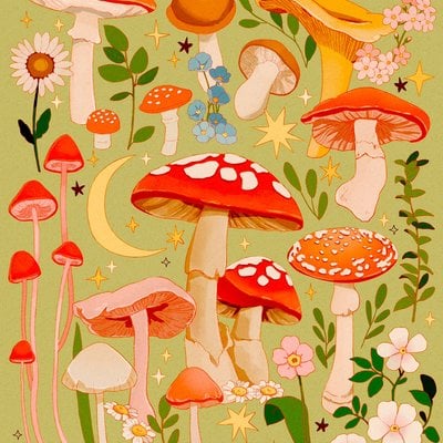 Mossy mushroom print 