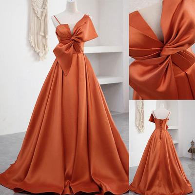 Orange prom dresses with big bowknot - Thumbnail 1