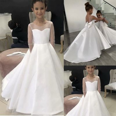 V Back Flower Girl Dresses with Bowknot