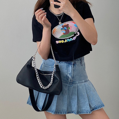 Fashion Black Shoulder Bag With Big Chain 