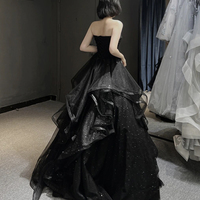 Black Tulle Long Ball Gown Dress Black Evening Dress - Thumbnail 1