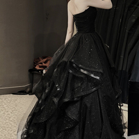 Black Tulle Long Ball Gown Dress Black Evening Dress - Thumbnail 2