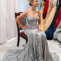 SP2210,Sparkle Grey Mermaid Long Prom Evening Dresses,Open Back Party Dresses - Thumbnail 1