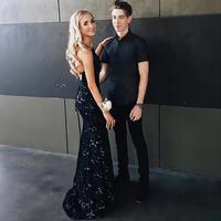 SP2220,Charming Lace Prom Dress,Navy Backless Mermaid Evening Prom Dresses - Thumbnail 1