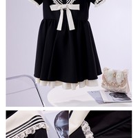 Elegant Cute Girl Women Classic Lace Navy Sailor Collar Short Black Summer Dress - Thumbnail 9