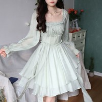Princess Fairytale Girl Corset Women Fashion Angel Elf Fairy Layered Green Tulle Short Dress - Thumbnail 2
