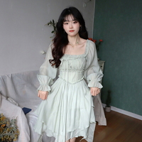 Princess Fairytale Girl Corset Women Fashion Angel Elf Fairy Layered Green Tulle Short Dress - Thumbnail 3