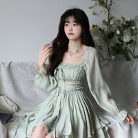 Princess Fairytale Girl Corset Women Fashion Angel Elf Fairy Layered Green Tulle Short Dress - Thumbnail 5