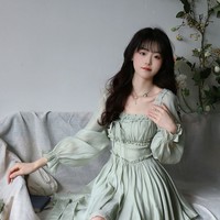 Princess Fairytale Girl Corset Women Fashion Angel Elf Fairy Layered Green Tulle Short Dress - Thumbnail 7