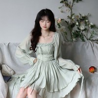Princess Fairytale Girl Corset Women Fashion Angel Elf Fairy Layered Green Tulle Short Dress - Thumbnail 4