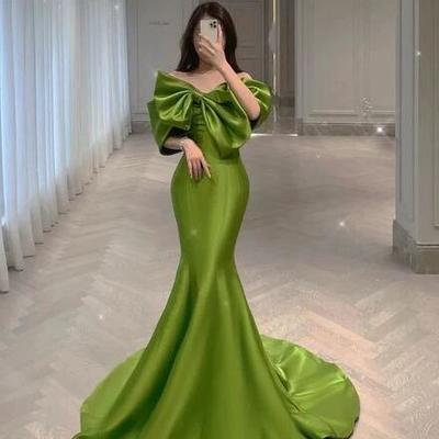 Mermaid off the shoulder green stain evening party dresses