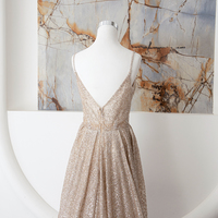 Champagne Sequins Long Prom Dress, A-Line Spaghetti Strap Long Evening Dress - Thumbnail 3