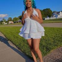 Halter White Sequins Short Homecoming Dresses - Thumbnail 3