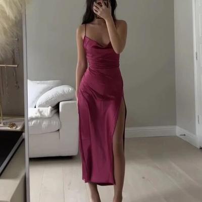 Simple straps a line split chiffon prom dresses - Thumbnail 1