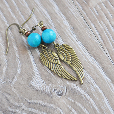Angel wing earrings with turquoise,guardian angel,boho angel wing earrings - Thumbnail 5